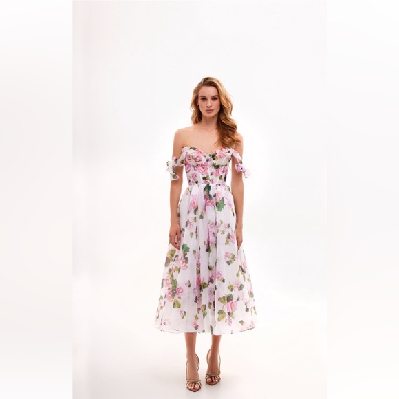 Floral White and Pink Women's Dress - Picture 3 of 7